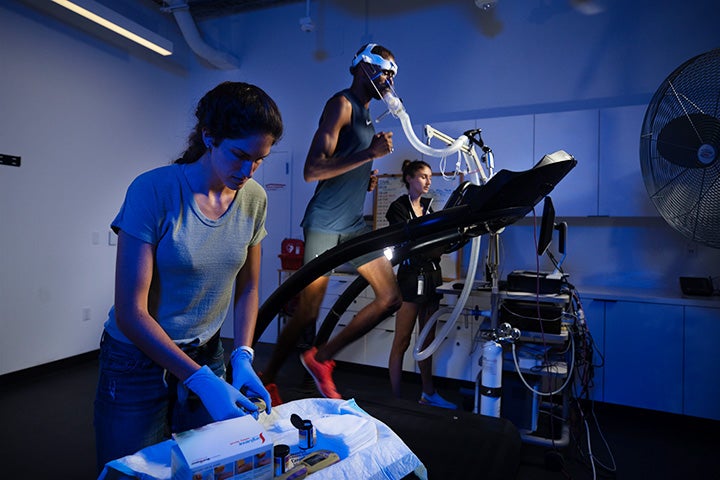 Athlete running on a treadmill in the Bowerman Sports Science Center