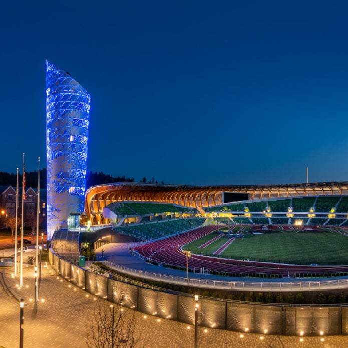 A glimpse into Hayward Feild, the heart of Tracktown USA, at night.